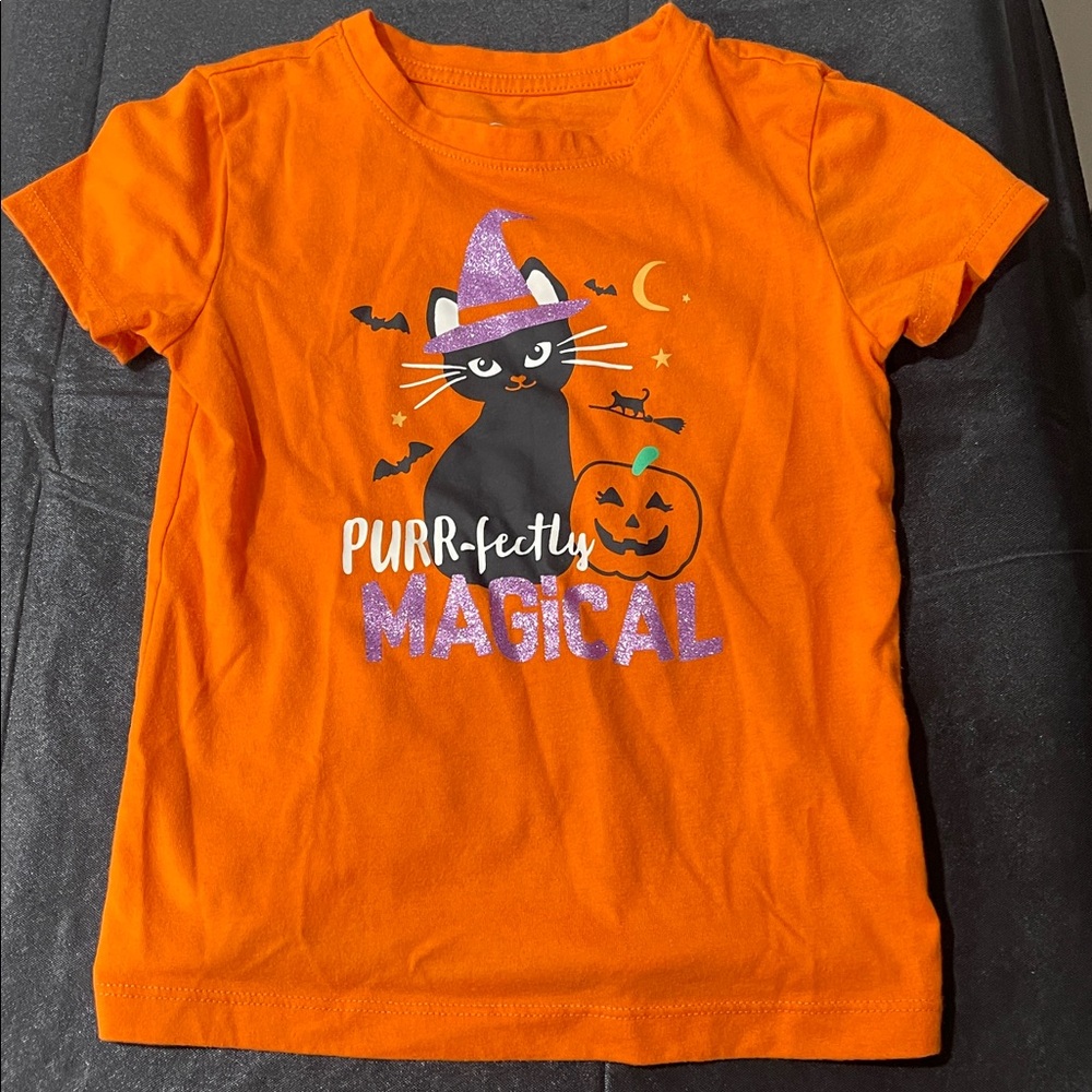 Short Sleeve Halloween Magical Cat Graphic T-Shirt